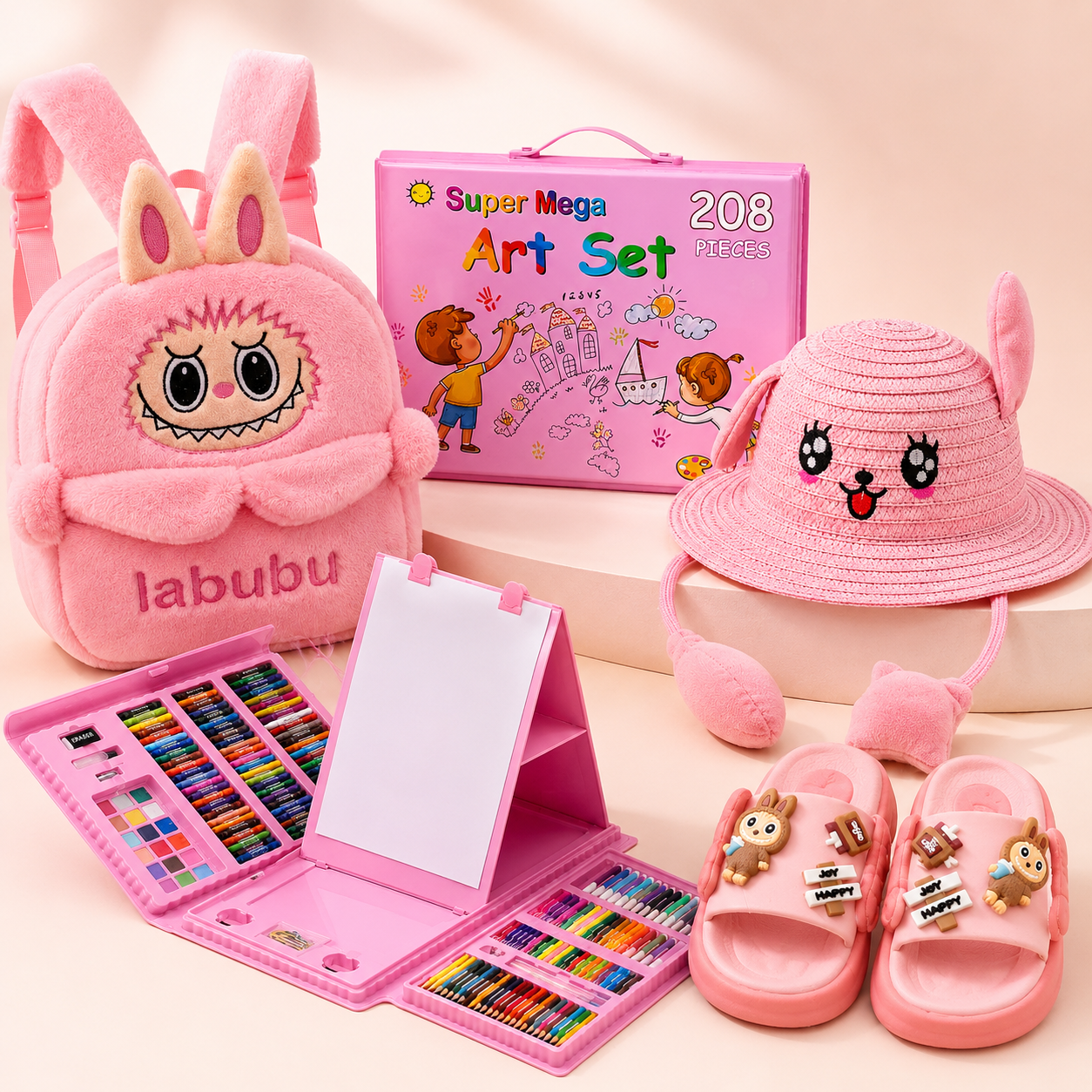 Pack Fille Complet – Sac à Dos, Kit de Dessin 208 Pièces, Chapeau et Sandales